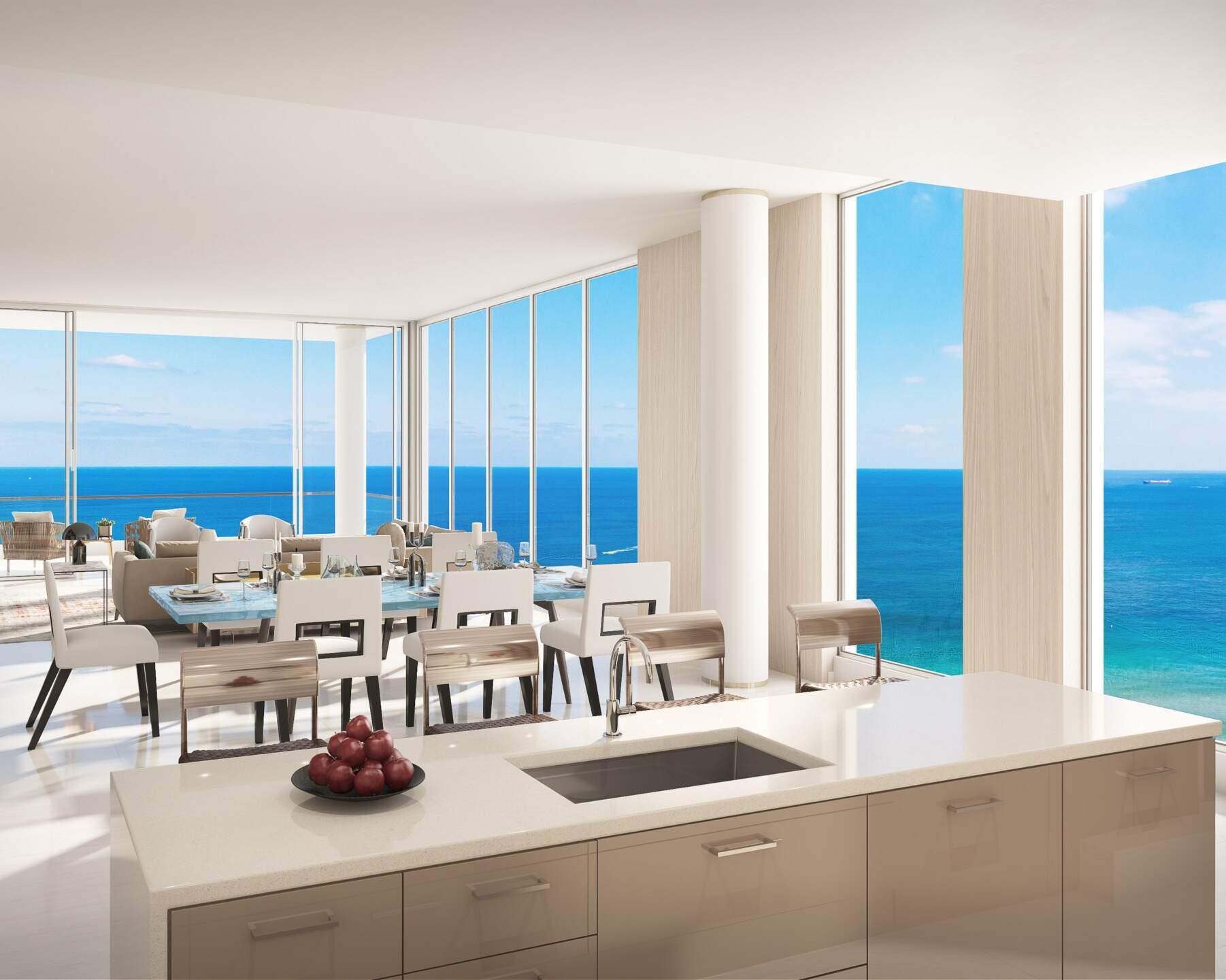 New homes in fort lauderdale. Brandeis - Fort Lauderdale, FL. A kitchen and living room in a luxury home with an ocean view.