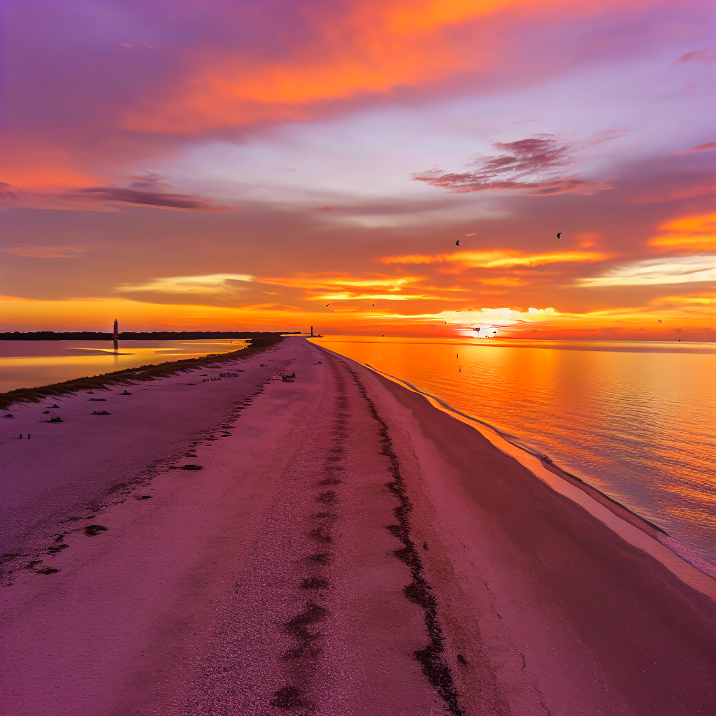 A serene sunset view over a peaceful beach in Flor