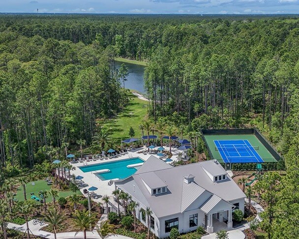 New Homes in St. Johns County, FL. Aerial view of new homes in Florida. Mill Creek Forest.