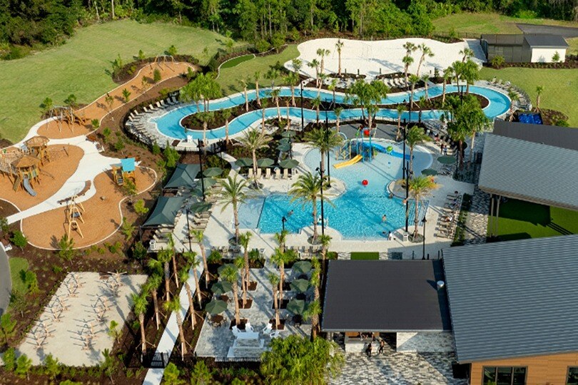 New homes in jacksonville fl. An aerial shot of a massive property with a pool. RiverTown-Jacksonville, FL