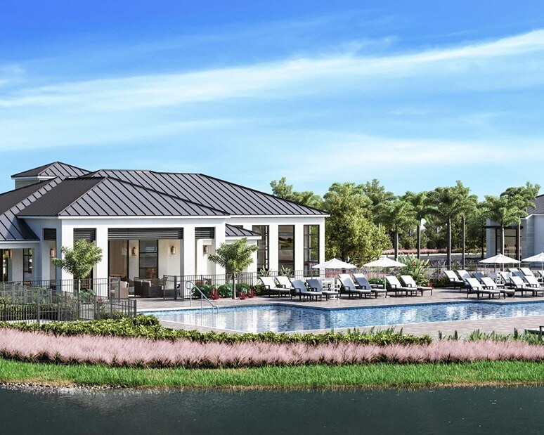 new homes in naples, fl. New home development in naples, florida with a pool and landscaped yard. Seven Shores.