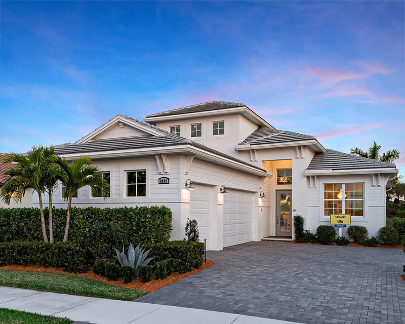 new homes in Port St. Lucie. A house at dusk. Lila